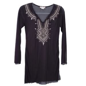 Obe Semisheer Embellished Long Sleeve Blouse, Swimsuit Coverup, Brown, Beige